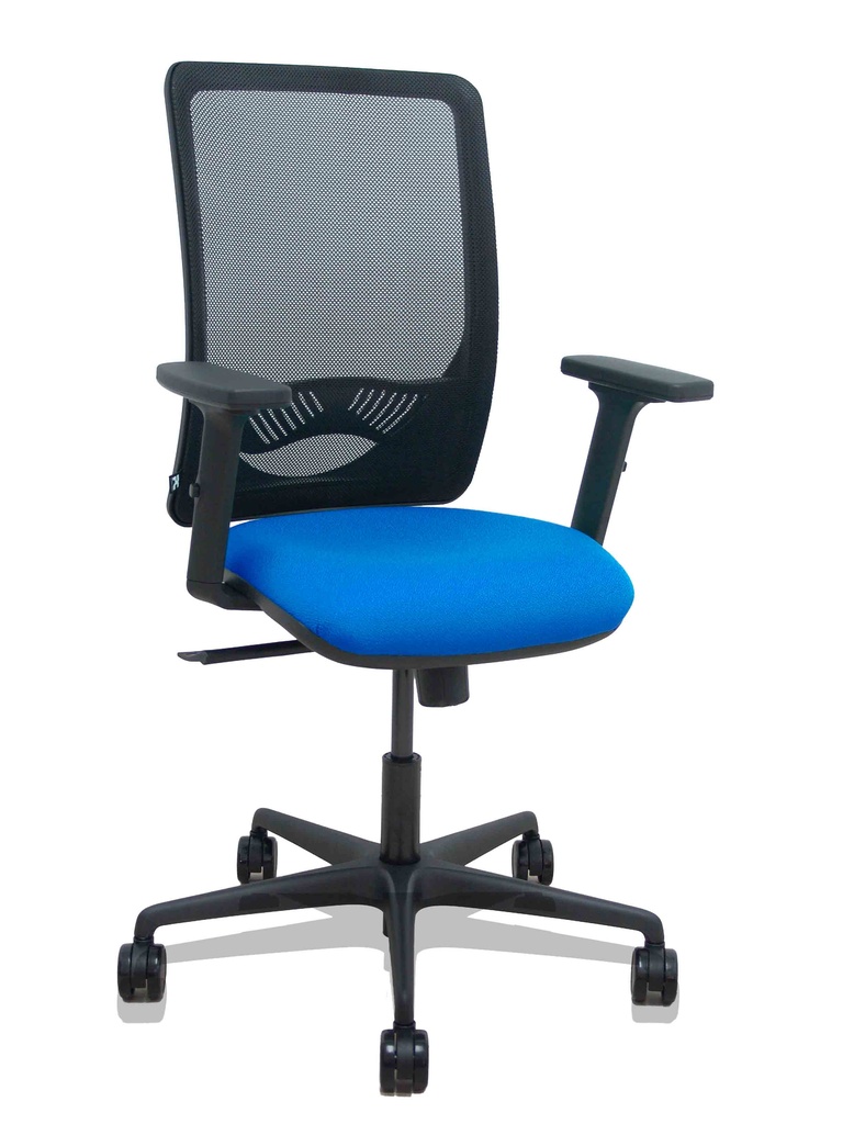 [390SM840B229B2DB68R65] Silla Zulema sincro malla negra asiento bali azul brazos 2D ruedas 65mm