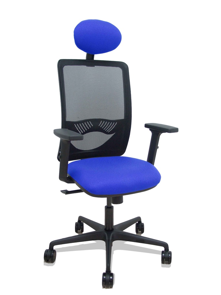 [390SM840B229B2DB68R65C] Silla Zulema sincro malla negra asiento bali azul brazos 2D ruedas 65mm cabecero