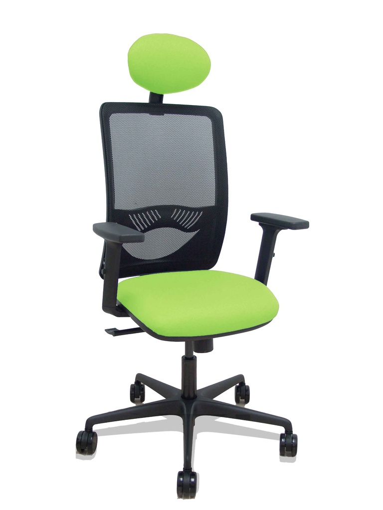 [390SM840B22B2DB68R65C] Silla Zulema sincro malla negra asiento bali pistacho brazos 2D ruedas 65mm cabecero