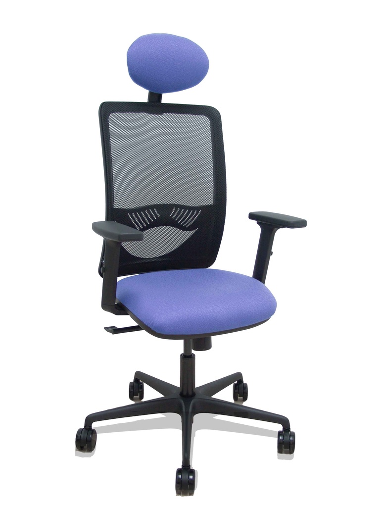 [390SM840B261B2DB68R65C] Silla Zulema sincro malla negra asiento bali azul claro brazos 2D ruedas 65mm cabecero