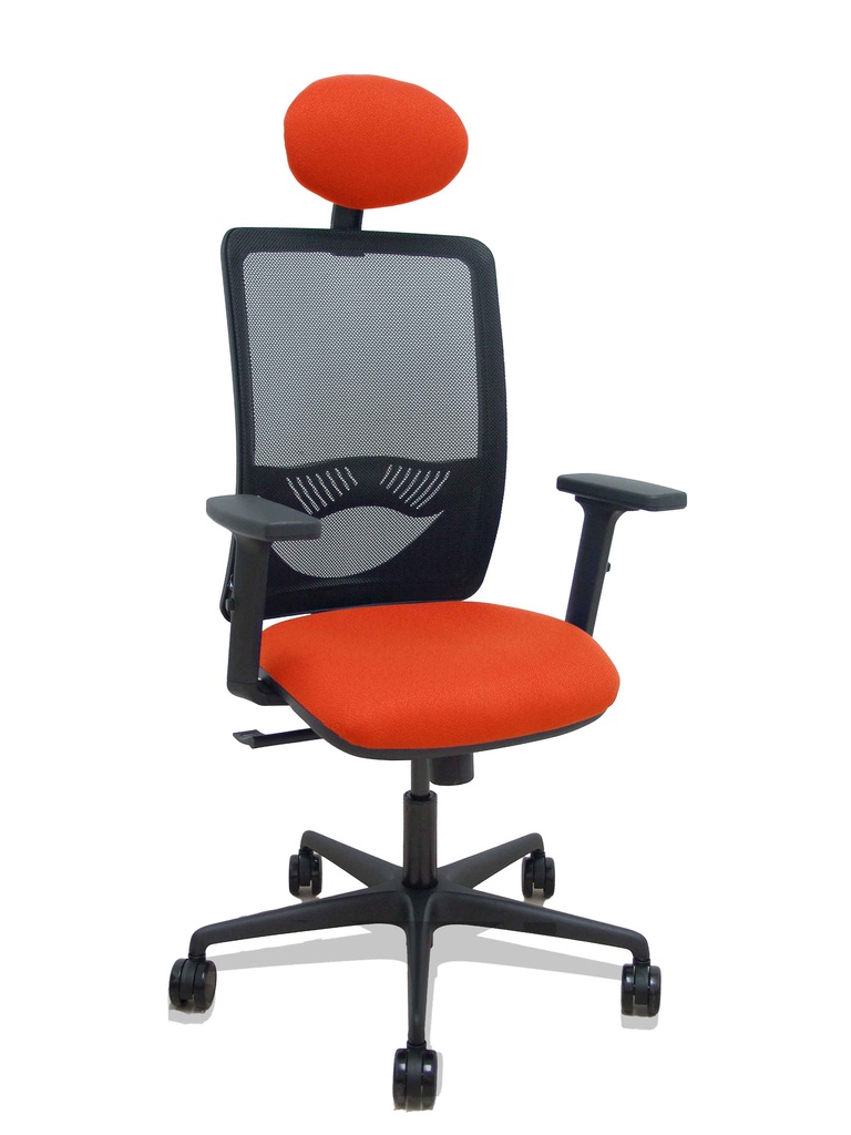 [390SM840B305B2DB68R65C] Silla Zulema sincro malla negra asiento bali naranja oscuro brazos 2D ruedas 65mm cabecero