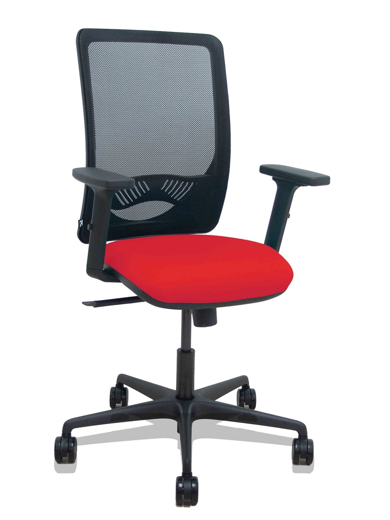 [390SM840B350B2DB68R65] Silla Zulema sincro malla negra asiento bali rojo brazos 2D ruedas 65mm