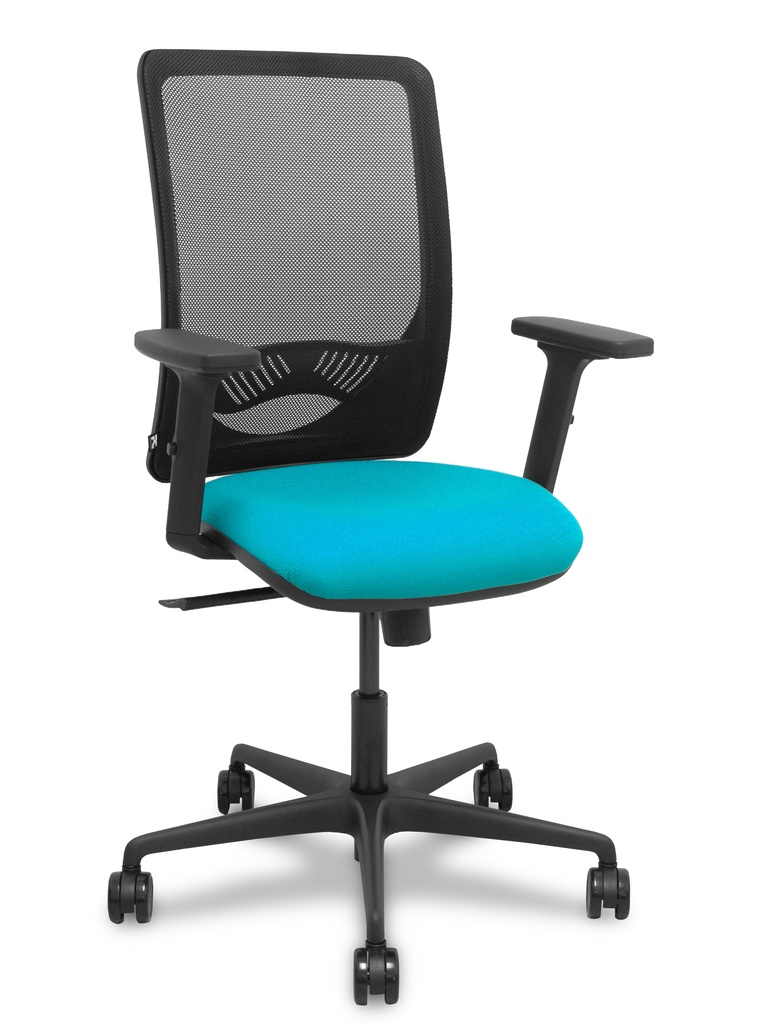 Silla Zulema sincro malla negra asiento bali turquesa brazos 2D ruedas 65mm