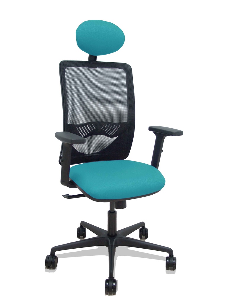 [390SM840B39B2DB68R65C] Silla Zulema sincro malla negra asiento bali turquesa brazos 2D ruedas 65mm cabecero