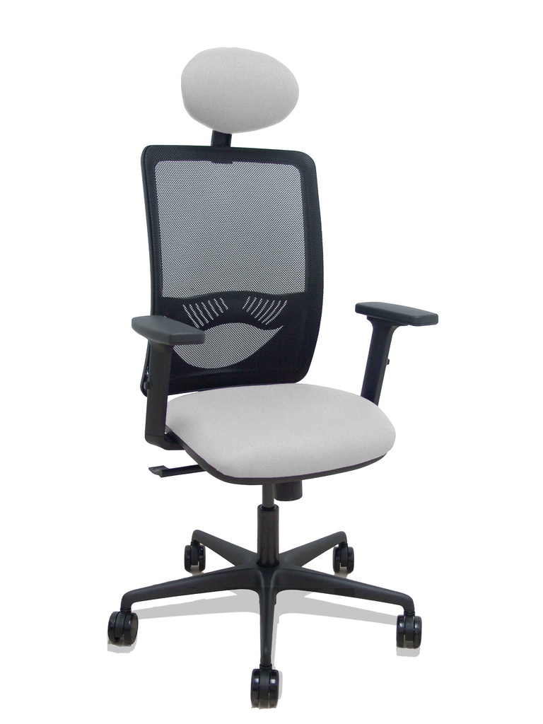 [390SM840B40B2DB68R65C] Silla Zulema sincro malla negra asiento bali gris claro brazos 2D ruedas 65mm cabecero