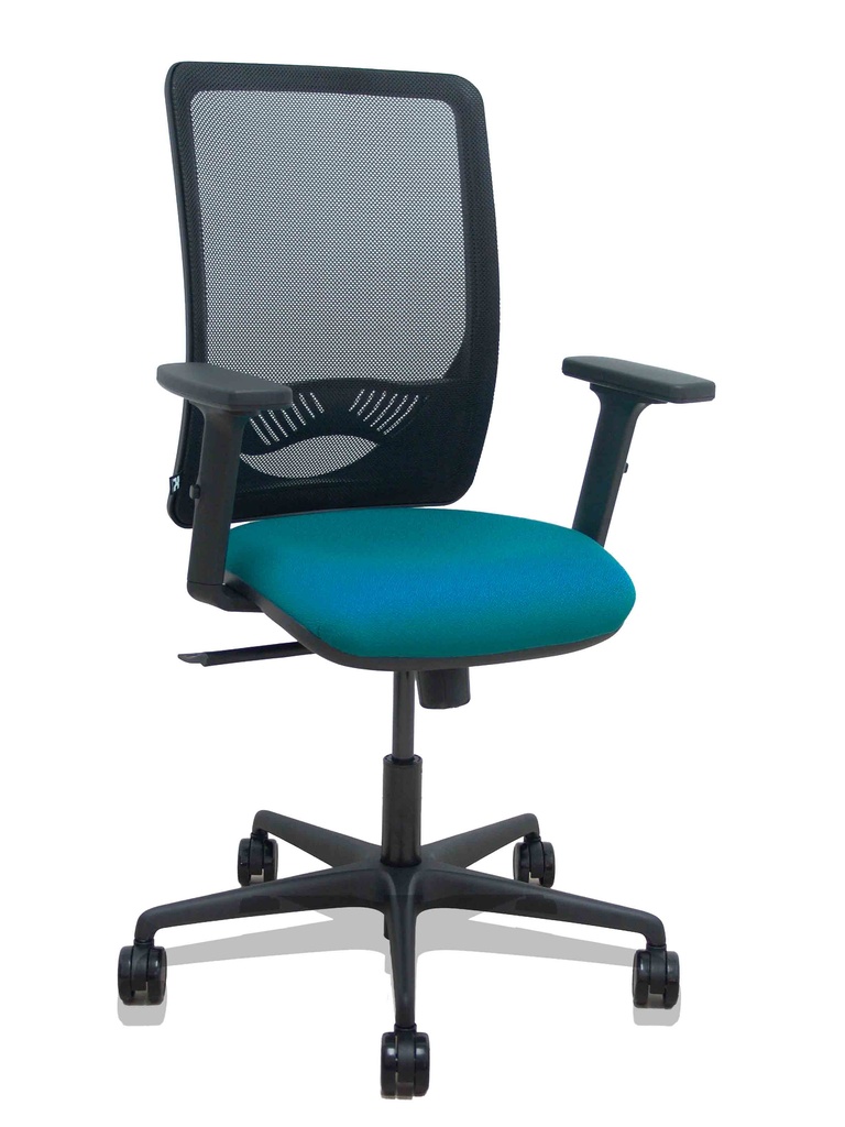 [390SM840B429B2DB68R65] Silla Zulema sincro malla negra asiento bali verde petróleo brazos 2D ruedas 65mm