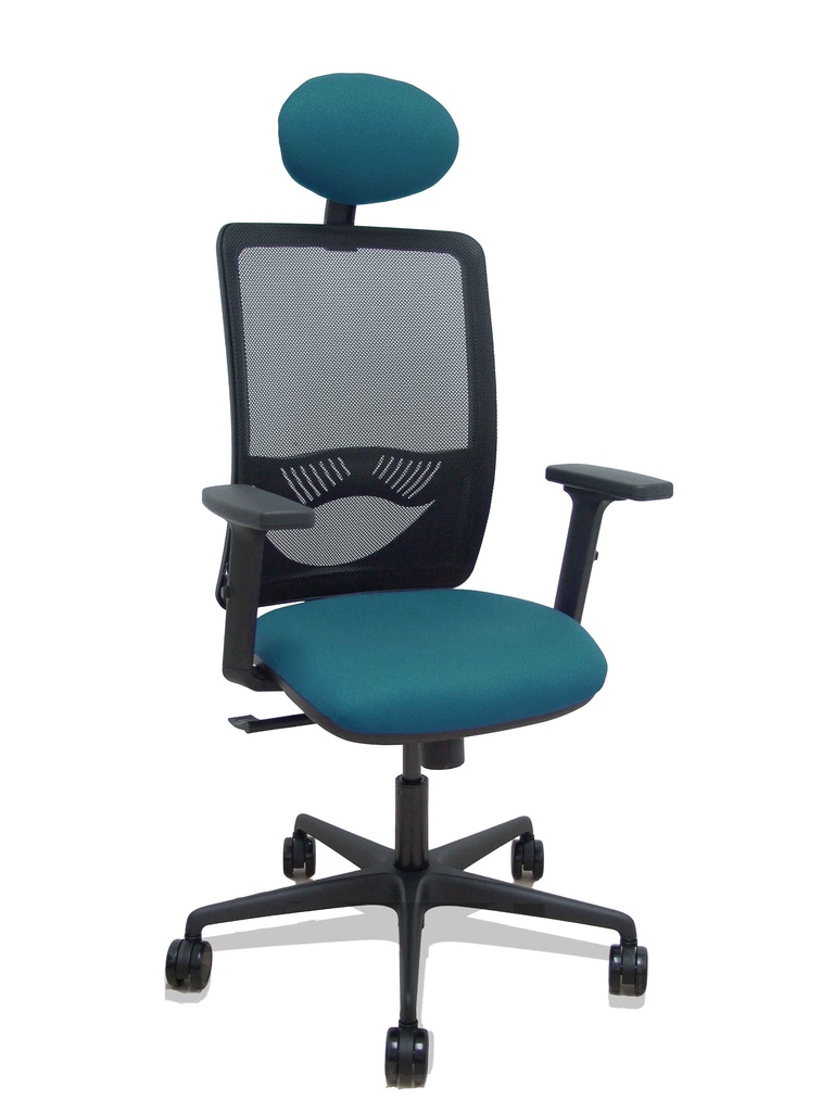[390SM840B429B2DB68R65C] Silla Zulema sincro malla negra asiento bali verde petróleo brazos 2D ruedas 65mm cabecero