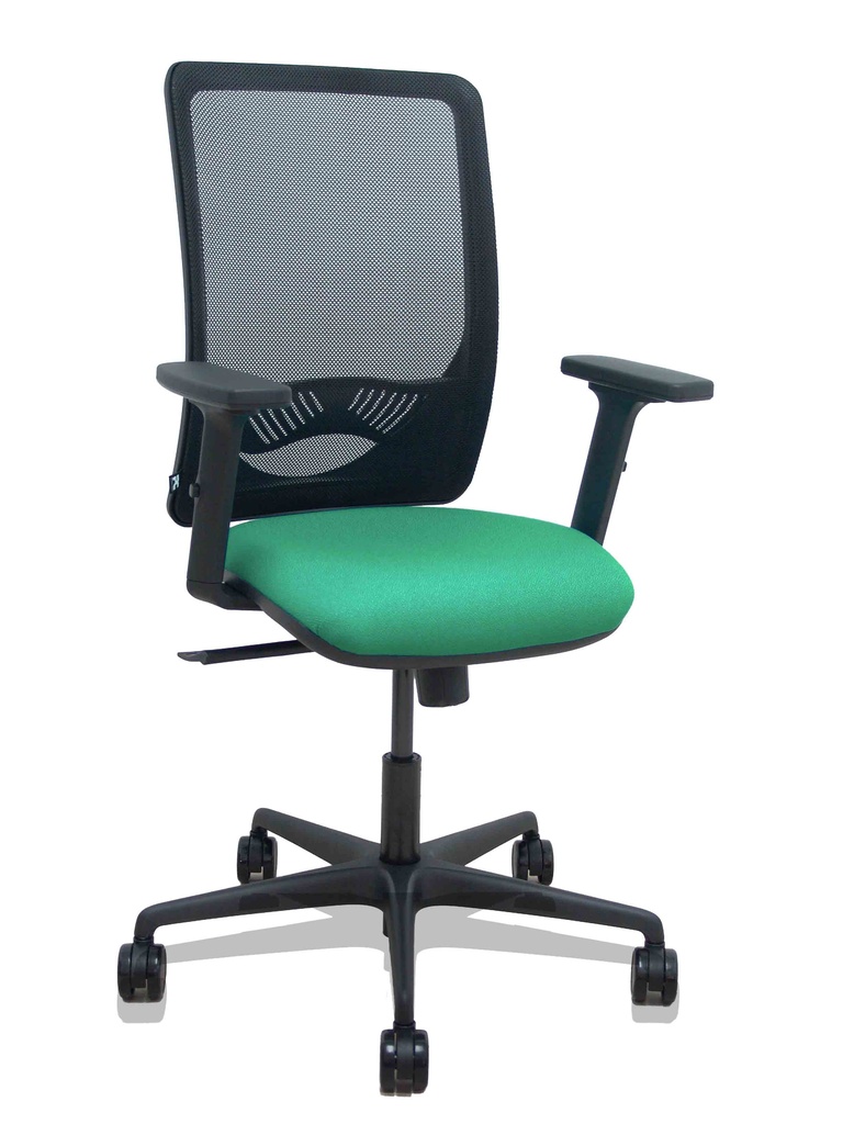 [390SM840B456B2DB68R65] Silla Zulema sincro malla negra asiento bali verde esmeralda brazos 2D ruedas 65mm
