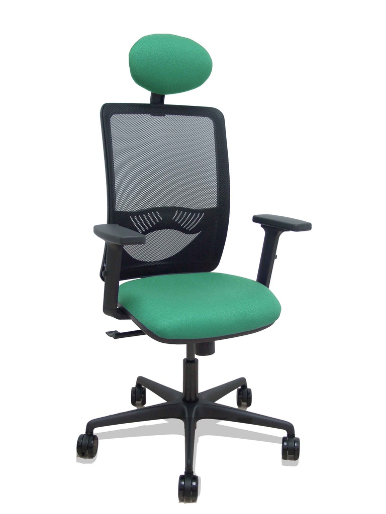 [390SM840B456B2DB68R65C] Silla Zulema sincro malla negra asiento bali verde esmeralda brazos 2D ruedas 65mm cabecero