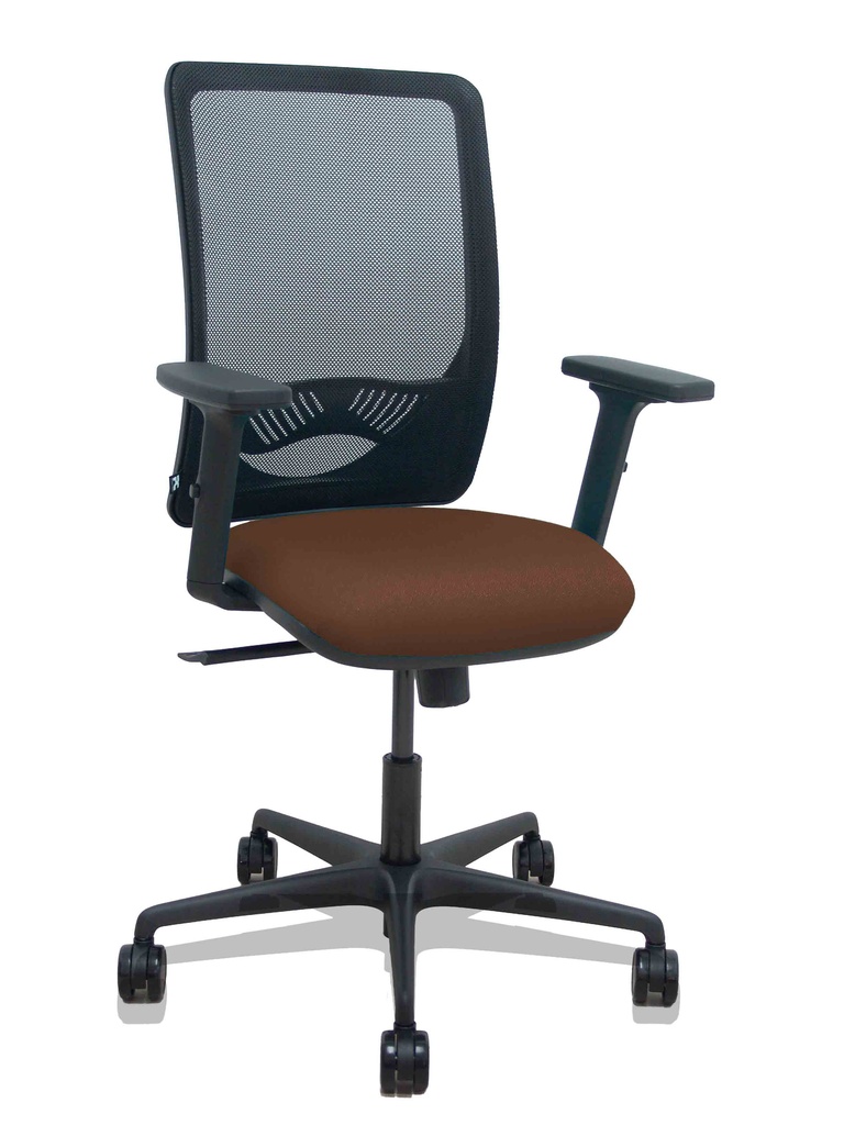 [390SM840B463B2DB68R65] Silla Zulema sincro malla negra asiento bali marrón oscuro brazos 2D ruedas 65mm