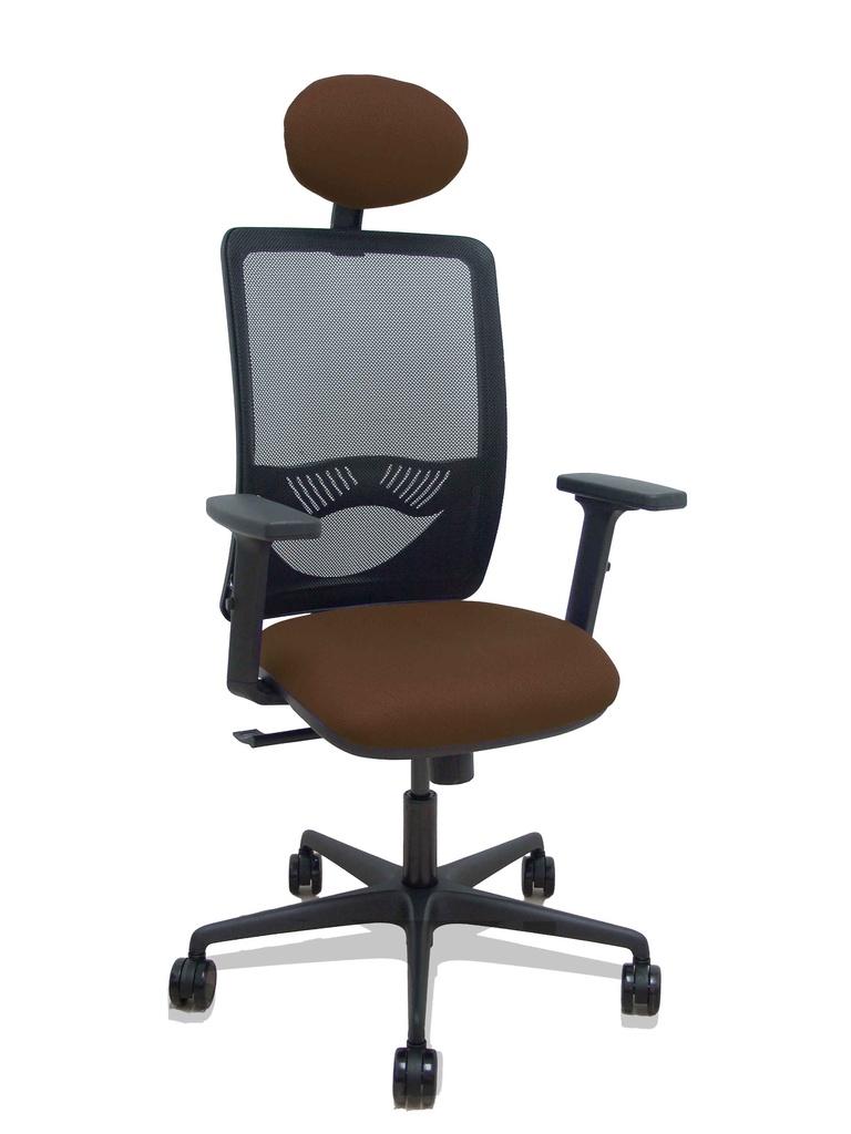 [390SM840B463B2DB68R65C] Silla Zulema sincro malla negra asiento bali marrón oscuro brazos 2D ruedas 65mm cabecero