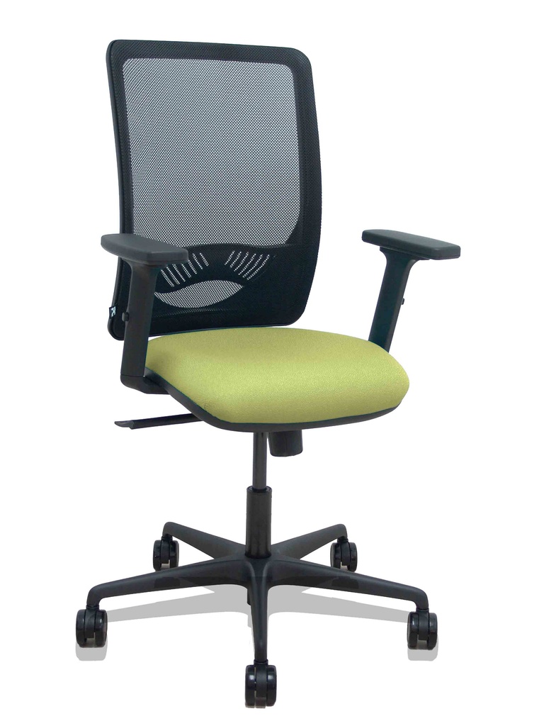 [390SM840B552B2DB68R65] Silla Zulema sincro malla negra asiento bali verde oliva brazos 2D ruedas 65mm
