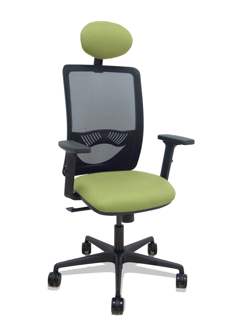 [390SM840B552B2DB68R65C] Silla Zulema sincro malla negra asiento bali verde oliva brazos 2D ruedas 65mm cabecero