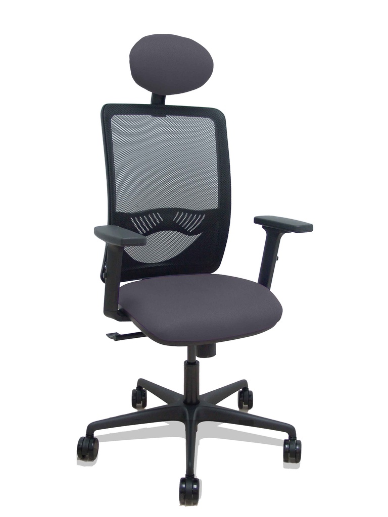[390SM840B600B2DB68R65C] Silla Zulema sincro malla negra asiento bali gris oscuro brazos 2D ruedas 65mm cabecero