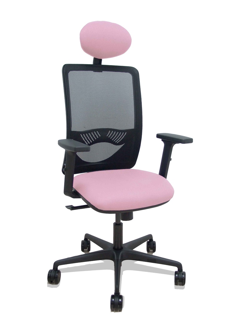 [390SM840B710B2DB68R65C] Silla Zulema sincro malla negra asiento bali rosa brazos 2D ruedas 65mm cabecero