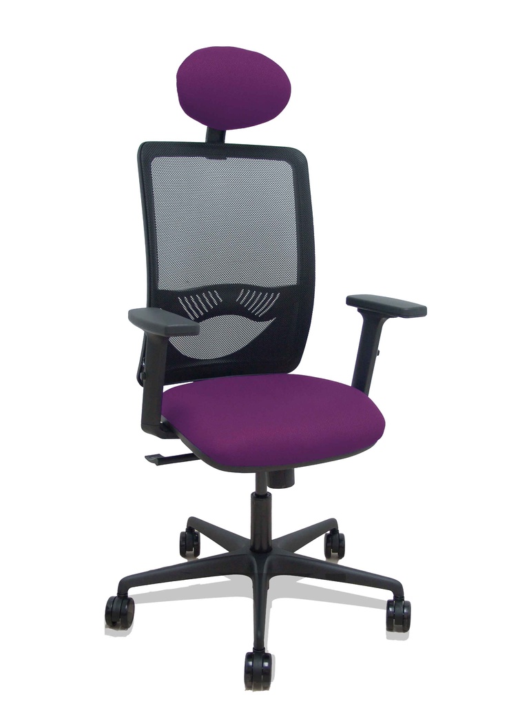 [390SM840B760B2DB68R65C] Silla Zulema sincro malla negra asiento bali morado brazos 2D ruedas 65mm cabecero