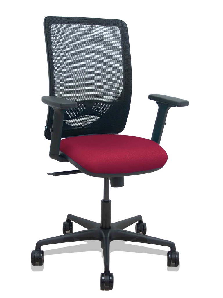 [390SM840B933B2DB68R65] Silla Zulema sincro malla negra asiento bali granate brazos 2D ruedas 65mm