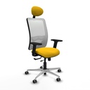 Zulema traslack malla blanca bali amarillo brazos 2D base aluminio cabecero fijo ruedas 65mm engomadas