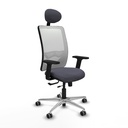 Zulema traslack malla blanca bali gris oscuro brazos 2D base aluminio cabecero fijo ruedas 65mm engomadas