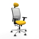 Zulema traslack malla blanca similpiel amarillo brazos 2D base blanca cabecero fijo ruedas 65mm engomadas