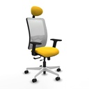 Zulema traslack malla blanca similpiel amarillo brazos 2D base blanca cabecero fijo ruedas 65mm nailon