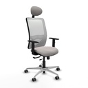 Zulema traslack malla blanca similpiel blanco brazos 1D base aluminio cabecero fijo ruedas 65mm engomadas