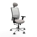 Zulema traslack malla blanca similpiel blanco brazos 2D base aluminio cabecero fijo ruedas 65mm engomadas