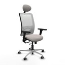 Zulema traslack malla blanca similpiel blanco brazos 3D base aluminio cabecero fijo ruedas 65mm engomadas