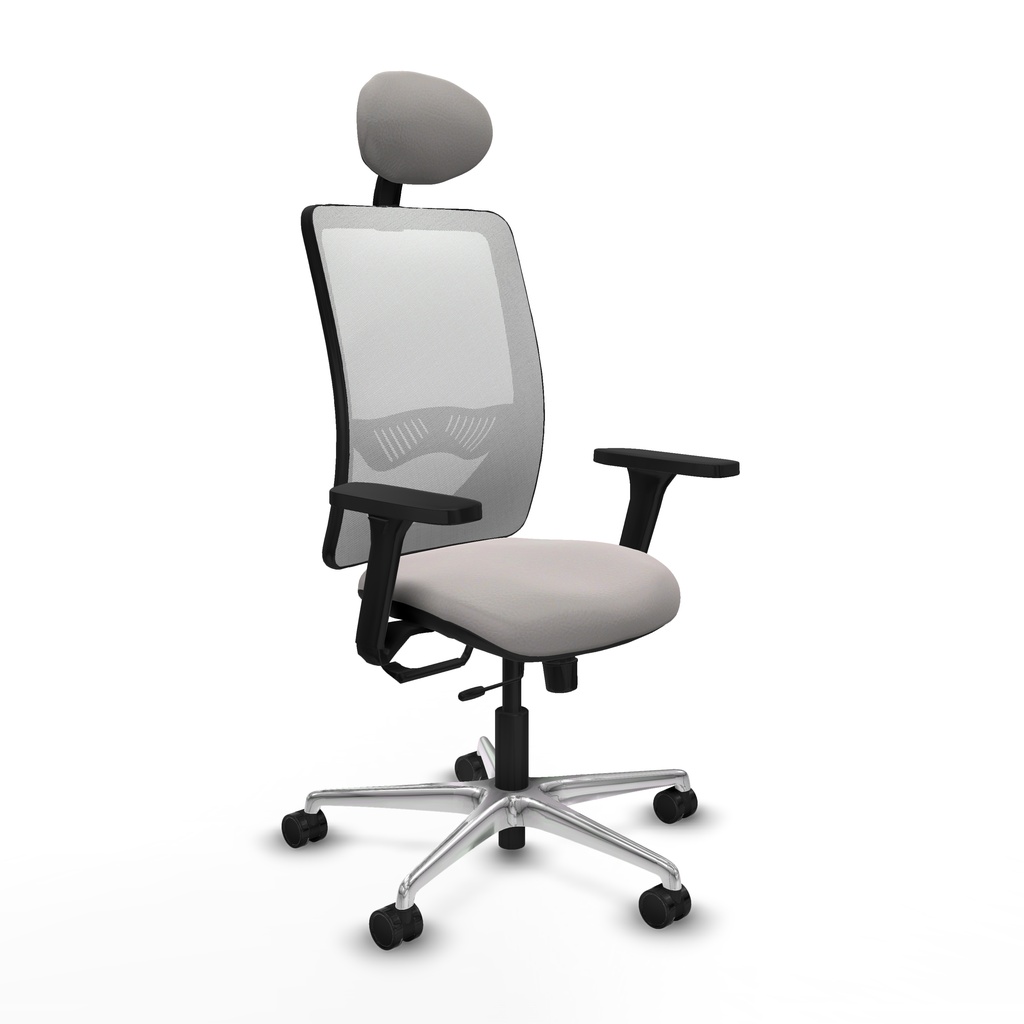 Zulema traslack malla blanca similpiel blanco brazos 3D base aluminio cabecero fijo ruedas 65mm nailon