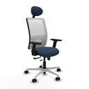 Zulema traslack malla blanca similpiel azul marino brazos 2D base aluminio cabecero fijo ruedas 65mm nailon