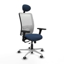 Zulema traslack malla blanca similpiel azul marino brazos 3D base aluminio cabecero fijo ruedas 65mm engomadas