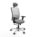 Zulema traslack malla blanca similpiel gris brazos 2D base aluminio cabecero fijo ruedas 65mm engomadas