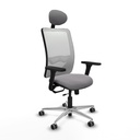 Zulema traslack malla blanca similpiel gris brazos 3D base aluminio cabecero fijo ruedas 65mm engomadas
