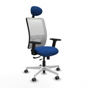 Zulema traslack malla blanca similpiel azul brazos 2D base blanca cabecero fijo ruedas 65mm engomadas