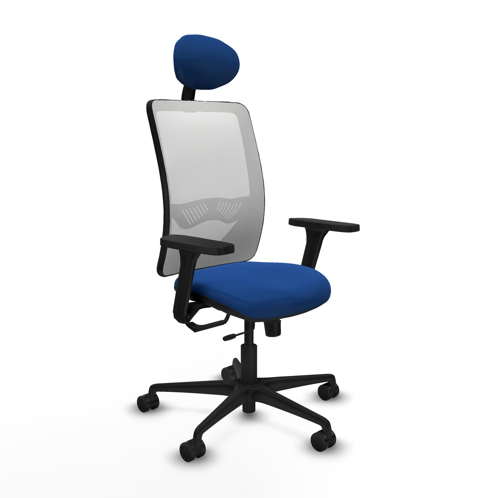 Zulema traslack malla blanca similpiel azul brazos 3D base nailon cabecero fijo ruedas 65mm nailon