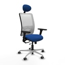 Zulema traslack malla blanca similpiel azul brazos 3D base aluminio cabecero fijo ruedas 65mm engomadas