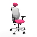 Zulema traslack malla blanca similpiel rosa brazos 2D base blanca cabecero fijo ruedas 65mm nailon