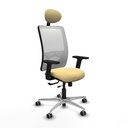 Zulema traslack malla blanca similpiel crema brazos 2D base aluminio cabecero fijo ruedas 65mm engomadas