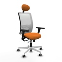 Zulema traslack malla blanca similpiel naranja brazos 3D base blanca cabecero fijo ruedas 65mm engomadas