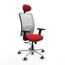 Zulema traslack malla blanca similpiel rojo brazos 2D base aluminio cabecero fijo ruedas 65mm engomadas