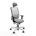 Zulema traslack malla blanca similpiel gris claro brazos 1D base blanca cabecero fijo ruedas 65mm engomadas