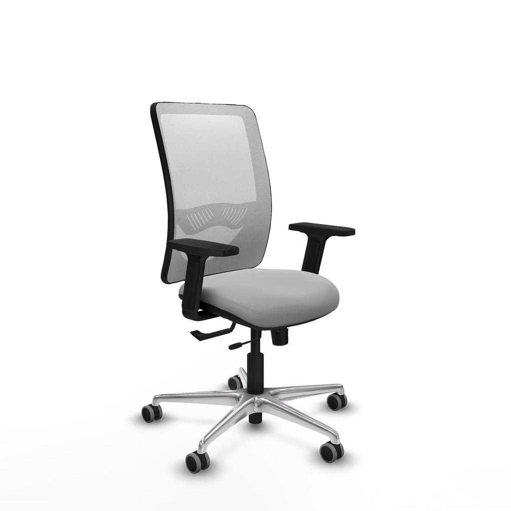 Zulema traslack malla blanca similpiel gris claro brazos 2D base aluminio  ruedas 65mm engomadas