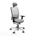 Zulema traslack malla blanca similpiel gris claro brazos 2D base aluminio cabecero fijo ruedas 65mm engomadas