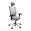 Zulema traslack malla blanca similpiel gris claro brazos 3D base aluminio cabecero fijo ruedas 65mm engomadas