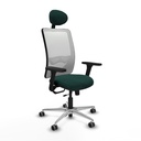 Zulema traslack malla blanca similpiel verde botella brazos 3D base aluminio cabecero fijo ruedas 65mm engomadas