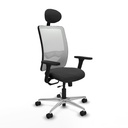 Zulema traslack malla blanca similpiel gris oscuro brazos 3D base aluminio cabecero fijo ruedas 65mm nailon