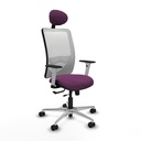 Zulema traslack malla blanca similpiel morado brazos blancos base aluminio cabecero fijo ruedas 65mm nailon