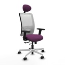 Zulema traslack malla blanca similpiel morado brazos 2D base blanca cabecero fijo ruedas 65mm nailon