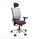 Zulema traslack malla blanca similpiel morado brazos 3D base aluminio cabecero fijo ruedas 65mm nailon