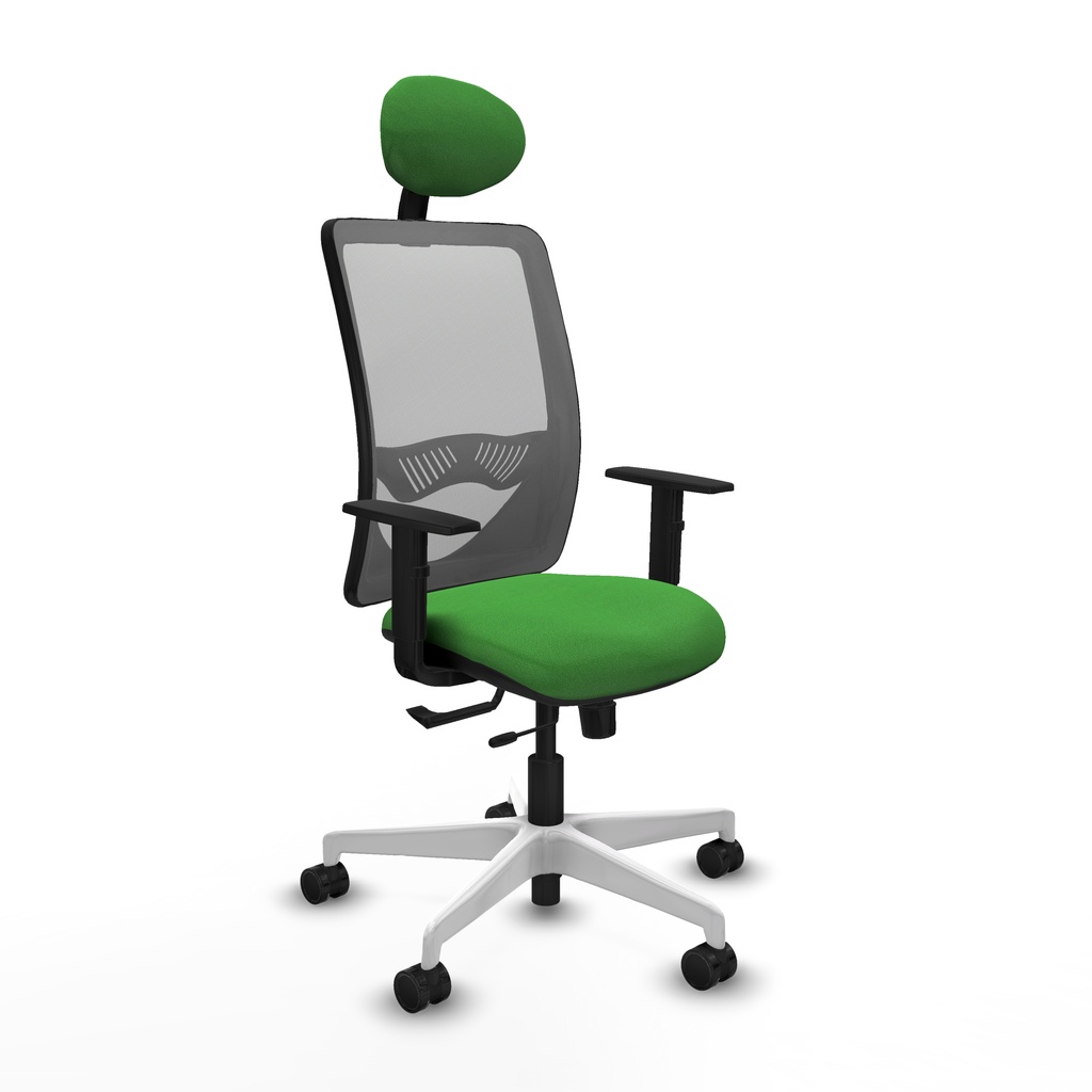 Zulema traslack malla gris bali verde brazos 1D base blanca cabecero fijo ruedas 65mm nailon